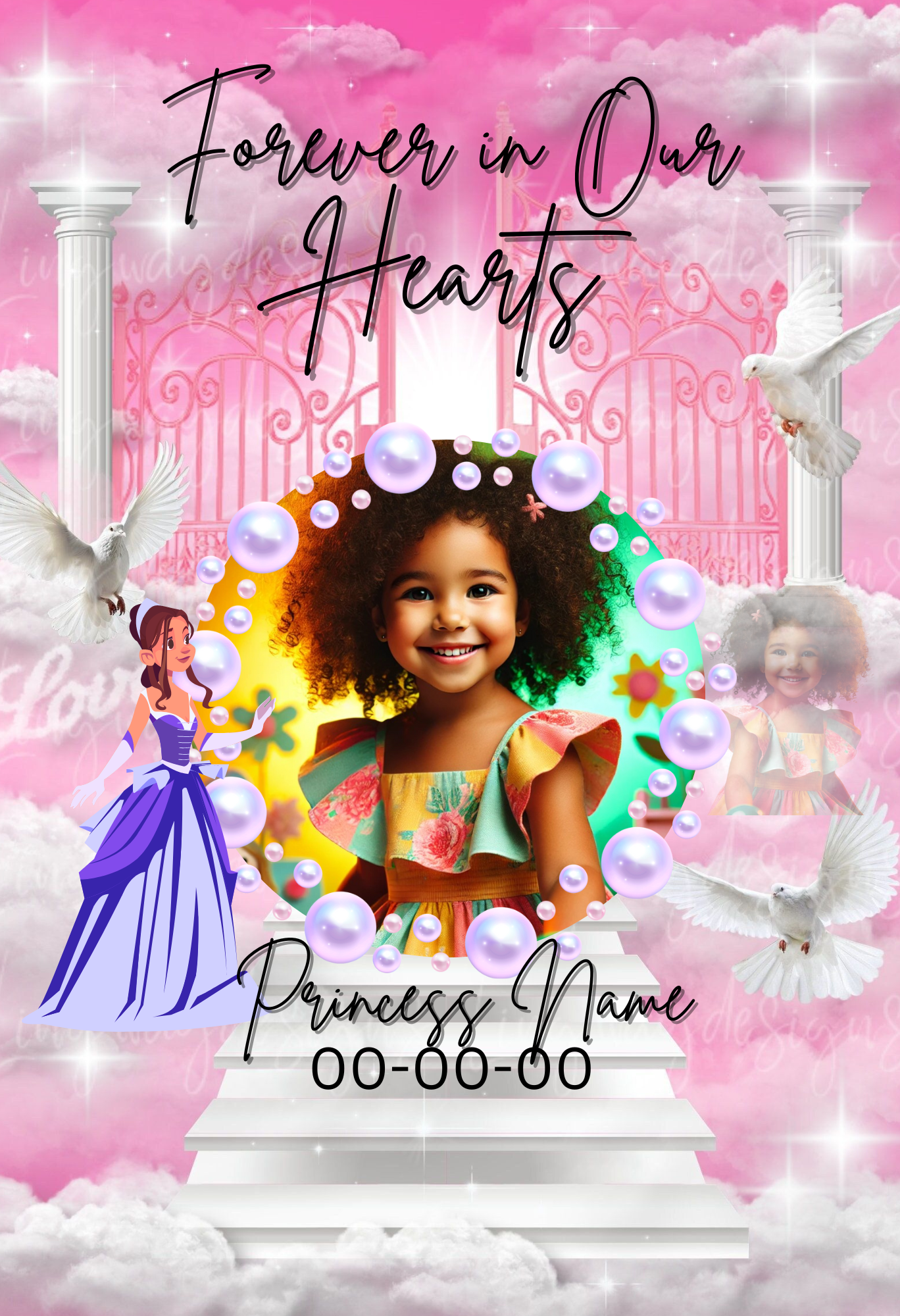 Single Pink Princess Memorial Editable Design
